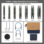 KnitPro Set değiştirilebilir yuvarlak örgü şişleri Indigo Wood Short, 3,00 mm - 6,00 mm