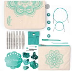 KnitPro The Mindful Collection The Kindness Set değiştirilebilir paslanmaz çelik iğneler 10 cm, mavi yeşil ve ekru, KP36311
