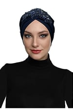 Kopma Astarlı İşlemeli Motifli Hazır Türban Tesettür Abiye Bone