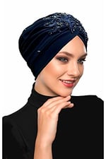 Kopma Astarlı İşlemeli Motifli Hazır Türban Tesettür Abiye Bone