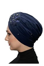 Kopma Astarlı İşlemeli Motifli Hazır Türban Tesettür Abiye Bone
