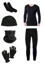 KORDAK Erkek Siyah Termal Içlik Takımı Havlu Çorap Polar Bere Boyunluk Eldiven 5 Li Set Siyah L-XL