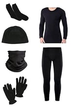 KORDAK Erkek Siyah Termal Içlik Takımı Havlu Çorap Polar Bere Boyunluk Eldiven 5 Li Set Siyah L-XL