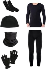 KORDAK Erkek Siyah Termal Içlik Takımı Havlu Çorap Polar Bere Boyunluk Eldiven 5 Li Set Siyah L-XL