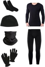 KORDAK Erkek Siyah Termal Içlik Takımı Havlu Çorap Polar Bere Boyunluk Eldiven 5 Li Set Siyah L-XL