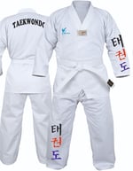 Korece Baskılı Beyaz Yaka Acemi Taekwondo Elbisesi Dobok Tekvando Elbisesi
