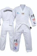 Korece Baskılı Beyaz Yaka Acemi Taekwondo Elbisesi Dobok Tekvando Elbisesi