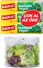 Koroplast 3'lü Çok Al Az Öde Ekonomik Paket Orta Boy 90'lı Buzdolabı Poşeti, Sızdırmaz & BPA İçermez Gıda Saklama Torbası, Et, Tavuk, Balık, Sebze, Meyve, Çorba, Sos, Peynir, Kuruyemiş, Sandviç