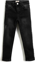 Kot Pantolon Düz Paça Normal Bel - Straight Jean Beli Ayarlanabilir Lastikli