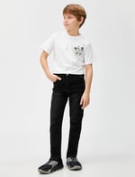 Kot Pantolon Düz Paça Normal Bel - Straight Jean Beli Ayarlanabilir Lastikli