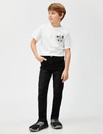 Kot Pantolon Düz Paça Normal Bel - Straight Jean Beli Ayarlanabilir Lastikli