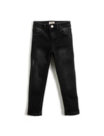 Kot Pantolon Düz Paça Normal Bel - Straight Jean Beli Ayarlanabilir Lastikli