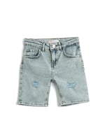 Kot Şort Bermuda Cepli Pamuklu - Slim Fit Beli Ayarlanabilir Lastikli