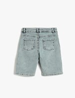 Kot Şort Bermuda Cepli Pamuklu - Slim Fit Beli Ayarlanabilir Lastikli