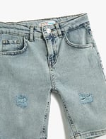 Kot Şort Bermuda Cepli Pamuklu - Slim Fit Beli Ayarlanabilir Lastikli