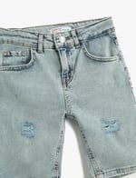 Kot Şort Bermuda Cepli Pamuklu - Slim Fit Beli Ayarlanabilir Lastikli