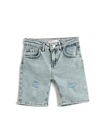 Kot Şort Bermuda Cepli Pamuklu - Slim Fit Beli Ayarlanabilir Lastikli
