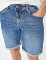 Kot Şort Slim Fit Düğmeli Cepli Katlı Paça Detaylı
