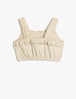 Koton Crop Bluz Askılı Fırfırlı Düğmeli