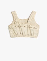 Koton Crop Bluz Askılı Fırfırlı Düğmeli
