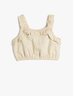 Koton Crop Bluz Askılı Fırfırlı Düğmeli