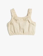 Koton Crop Bluz Askılı Fırfırlı Düğmeli