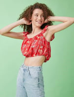 Koton Crop Bluz Desenli Fırfırlı