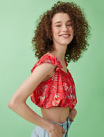 Koton Crop Bluz Desenli Fırfırlı