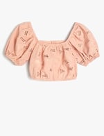 Koton Crop Bluz Düğme Kapamalı Fisto Detaylı Balon Kollu