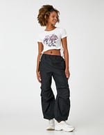 Koton Crop Tişört Uzak Doğu Baskılı Kısa Kollu Bağlama Detaylı T-Shirt Kadın
