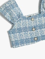 Koton Crop Tüvit Bluz Kolsuz İnci Düğme Detaylı