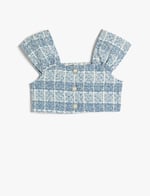 Koton Crop Tüvit Bluz Kolsuz İnci Düğme Detaylı