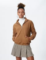 Koton Dik Yaka Uzun Kollu Fermuar Detaylı Sweatshirt Sweatshirt Kadın