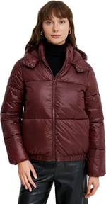 Koton Kapüşonlu Uzun Kollu Fermuar Detaylı Cep Detaylı Şişme Mont 4WAK20116EW Kısa Şişme Mont Kapüşonlu Fermuarlı Beli Lastikli Cepli Kadın
