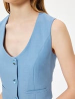 Koton Keten Karışımlı Yelek Kolsuz Fleto Cepli Düğmeli V Yaka Slim Fit