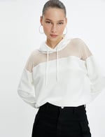 Koton Koton File Detaylı Kapşonlu Sweatshirt Uzun Kollu Kadın
