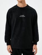 Koton Koton Polar Sweatshirt Slogan İşlemeli Bisiklet Yaka Uzun Kollu Erkek