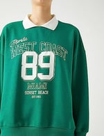 Koton Oversize Sweatshirt Polo Yaka Kolej Baskılı Uzun Kollu Sweatshirt Kadın