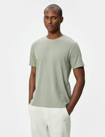 Koton Slim Fit Tişört Bisiklet Yaka Kısa Kollu Dokulu Tişört Erkek