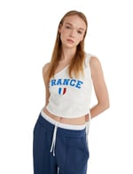 Koton Tek Omuz Üst France Baskılı Fiyonk Detaylı Büzgülü Slim Fit