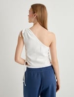 Koton Tek Omuz Üst France Baskılı Fiyonk Detaylı Büzgülü Slim Fit