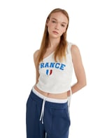 Koton Tek Omuz Üst France Baskılı Fiyonk Detaylı Büzgülü Slim Fit