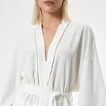 Koton Uzun Oversize Kimono Keten Karışımlı Kemer Detaylı Floral Desen Detaylı