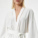 Koton Uzun Oversize Kimono Keten Karışımlı Kemer Detaylı Floral Desen Detaylı