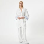 Koton Uzun Oversize Kimono Keten Karışımlı Kemer Detaylı Floral Desen Detaylı