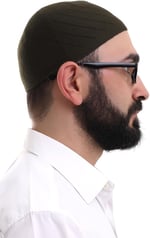 Koyu Haki Kışlık Çapraz Desenli Dokuma Takke