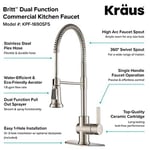 Kraus KPF-1690SFS Britt Ön Durulama/Ticari Mutfak Bataryası Çift İşlevli Püskürtme Başlığı, Tamamen Brite Yüzeyli, Noktasız Paslanmaz Çelik