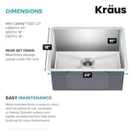 KRAUS Standart PRO 60 cm 16 Ayar Alttan Montaj Tek Kase Paslanmaz Çelik Mutfak Lavabosu, KHU101-23