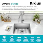 KRAUS Standart PRO 60 cm 16 Ayar Alttan Montaj Tek Kase Paslanmaz Çelik Mutfak Lavabosu, KHU101-23