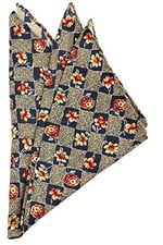 Kravatkolik Sarı - Lacivert Motif Baskılı İpek Mendil SPS187